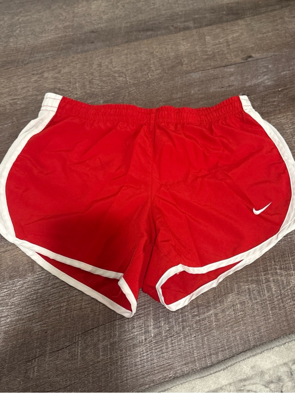 Girls Nike Red Athletic Running Shorts with White Trim